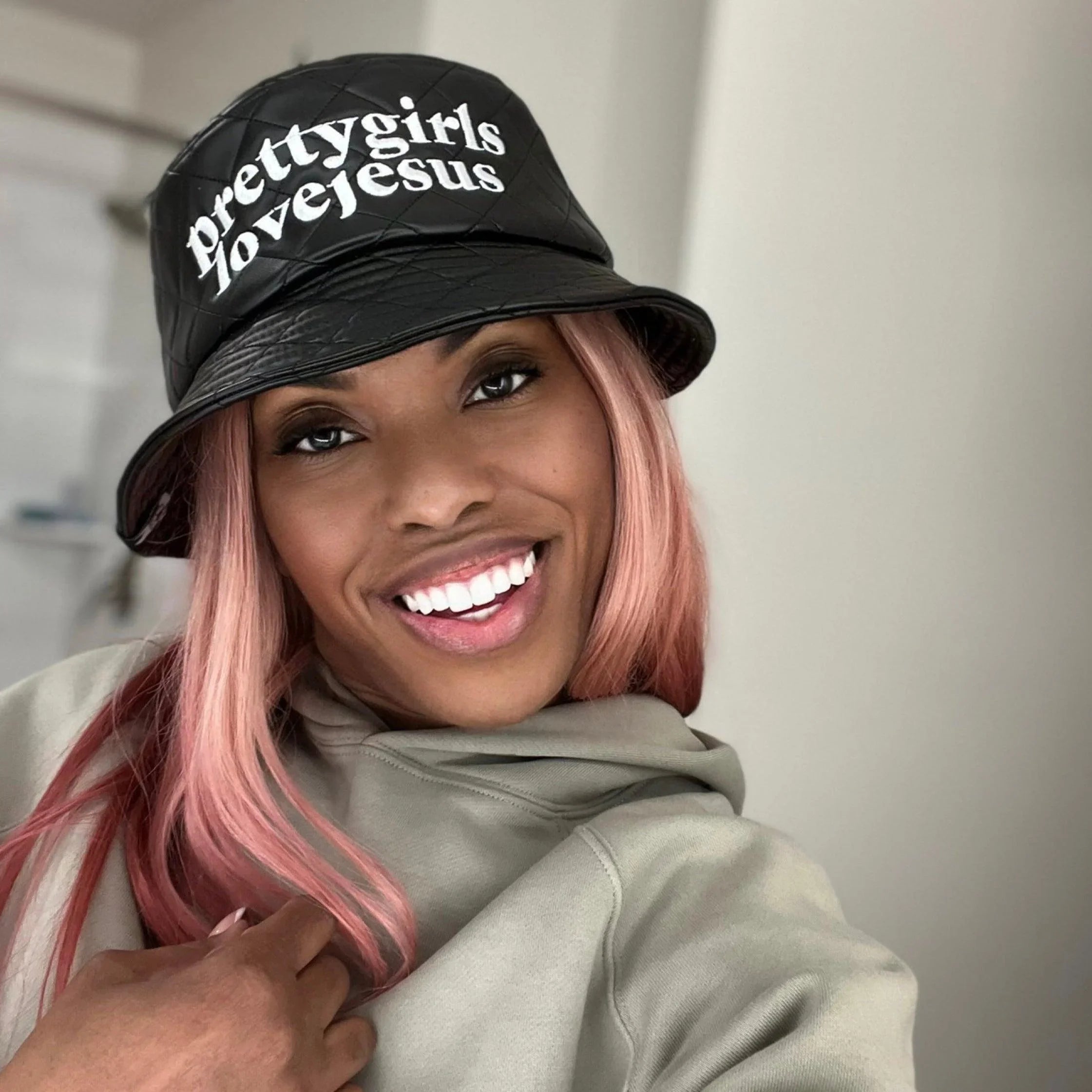 Quilted PGLJ Oversized Bucket Hat - Pretty Girls Love Jesus