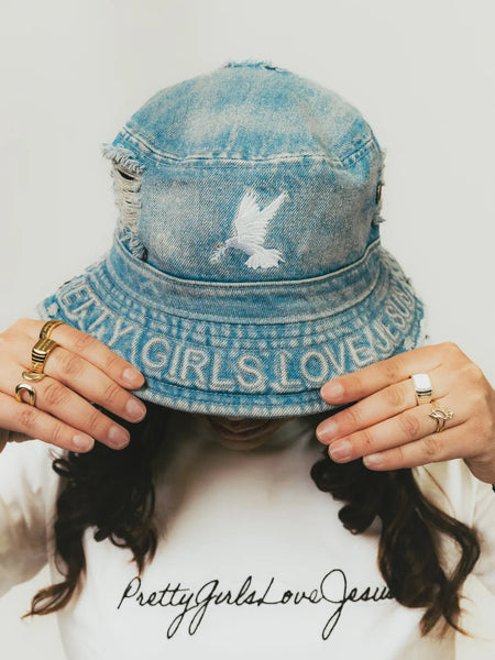 PGLJ Distressed Denim Bucket Hat – Pretty Girls Love Jesus