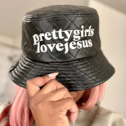 Quilted PGLJ Oversized Bucket Hat - Pretty Girls Love Jesus